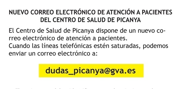 Nou correu electrònic per a atenció a pacients del Centre de Salut