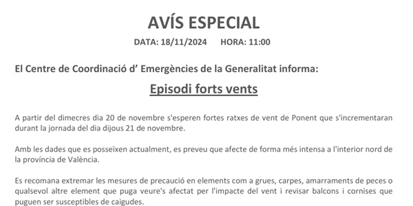 Avís meteorològic per vents forts